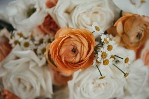 Close up image of flowers in a wedding bouquet
